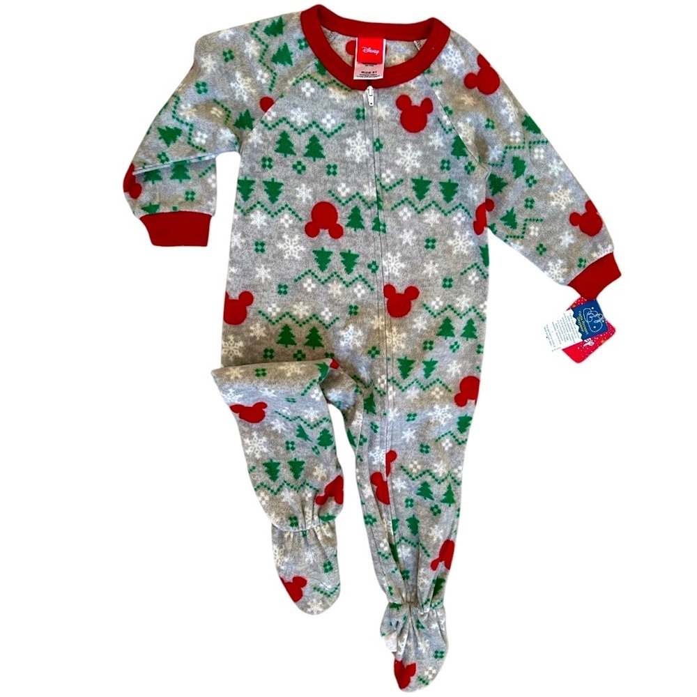 New Disney 2T Boy Mickey Mouse Snowflake Zip Footie 1-Piece Footed Sleeper